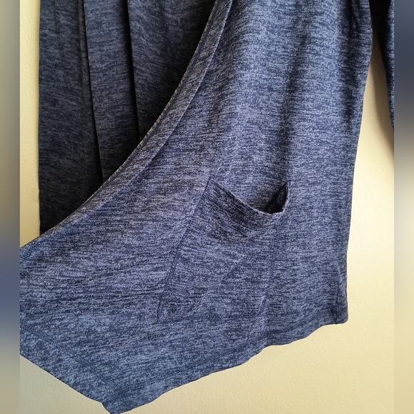 Sunday Heather Blue Hooded Cardigan Sweater Size L Front Pocket Light Weight - Picture 3 of 10